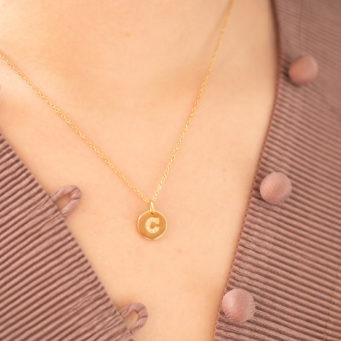 TINY ROUND INITIAL ZIRCON NECKLACE 